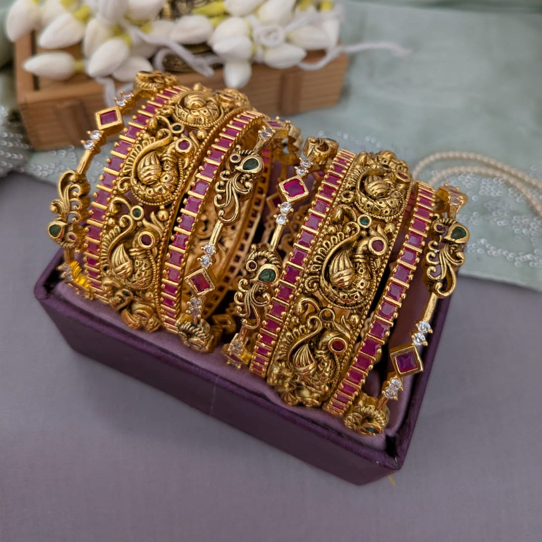 Antique Nakshi Work Peacock Bridal Bangle