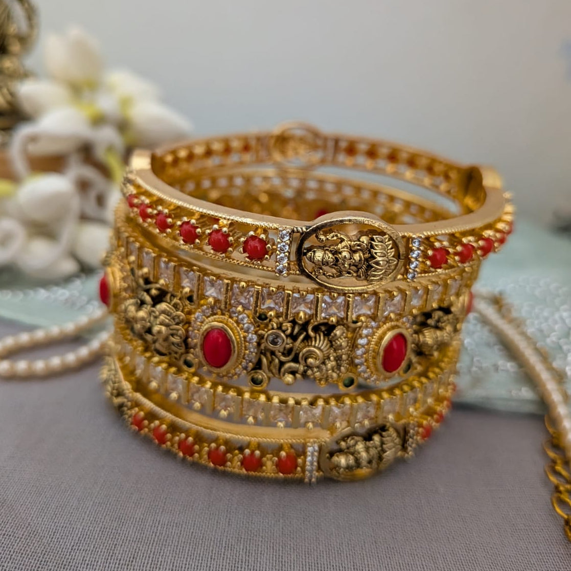 Nakshi work coral stone studded bridal bangle