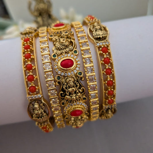 Nakshi work coral stone studded bridal bangle