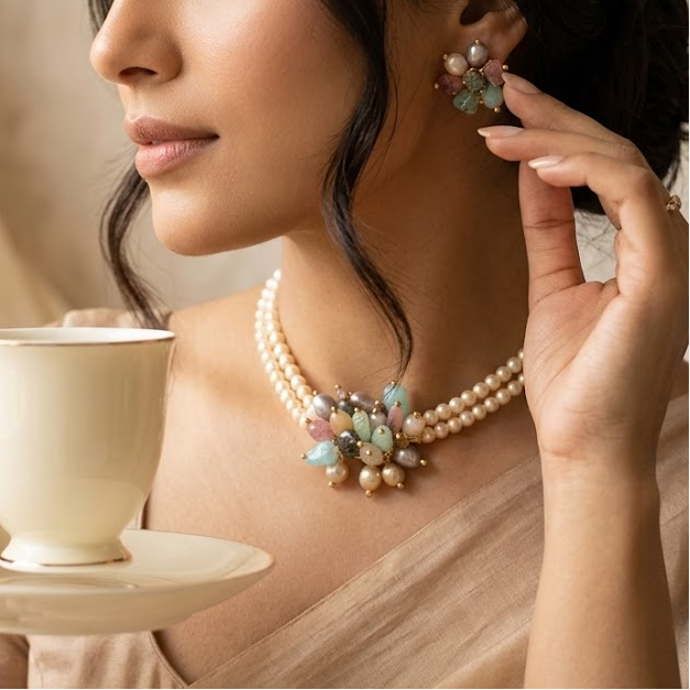 Double Layer Choker With Pastel Floral Pdanten (Copy)
