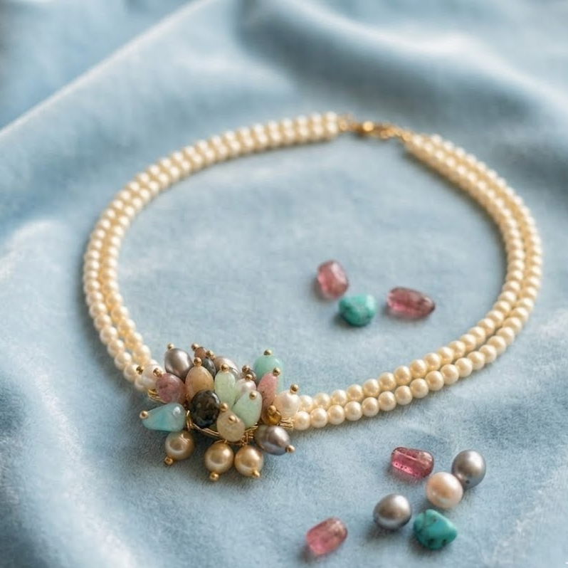 Double Layer Choker With Pastel Floral Pdanten (Copy)