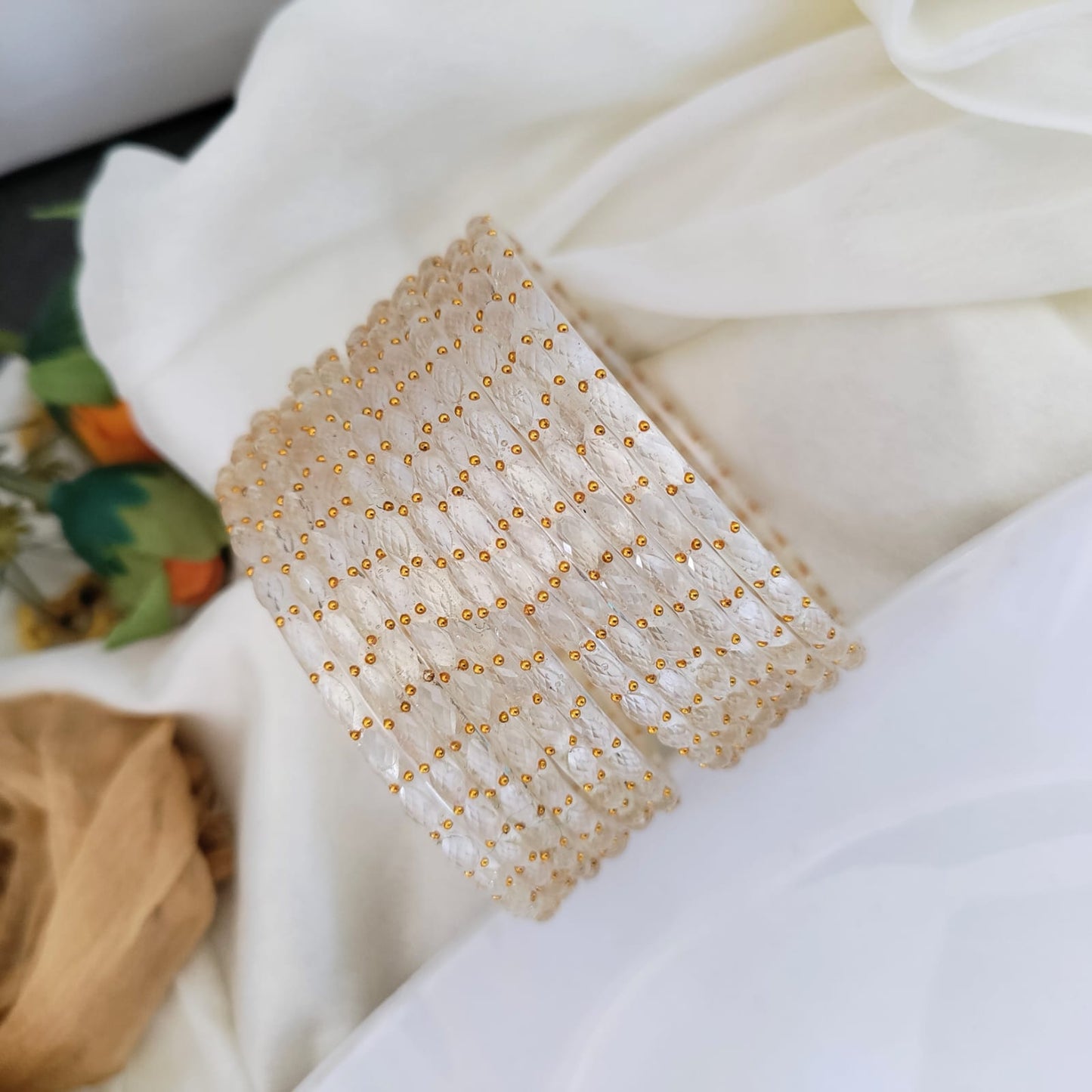 Raindrop Glass Bangles - Crystal Cut