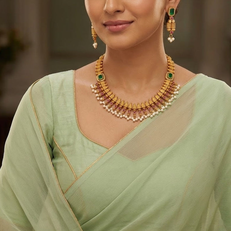 guttapusulu green with ruby pearl necklace