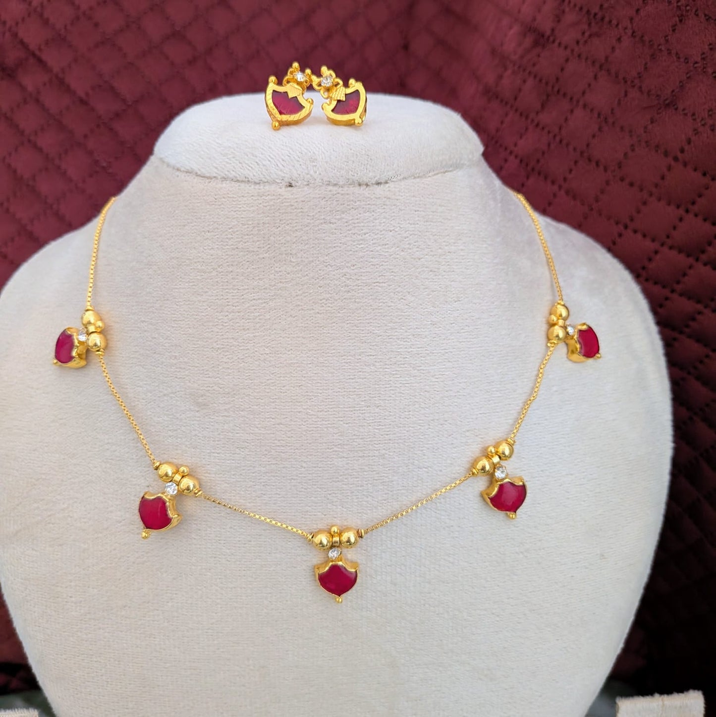 Kerala palaka invisible red Necklace set