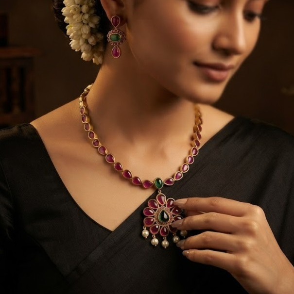Kemp stone adigai necklace