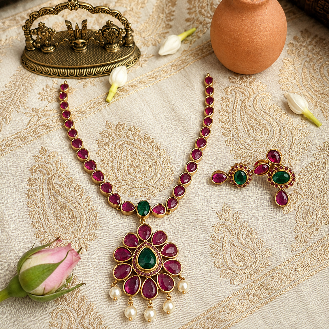 Kemp stone adigai necklace