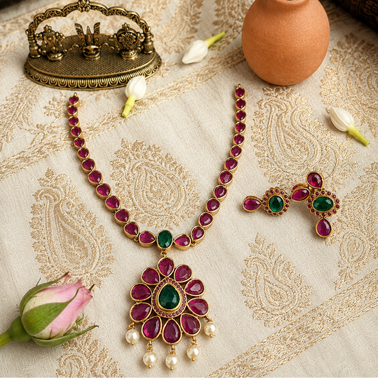 Kemp stone adigai necklace