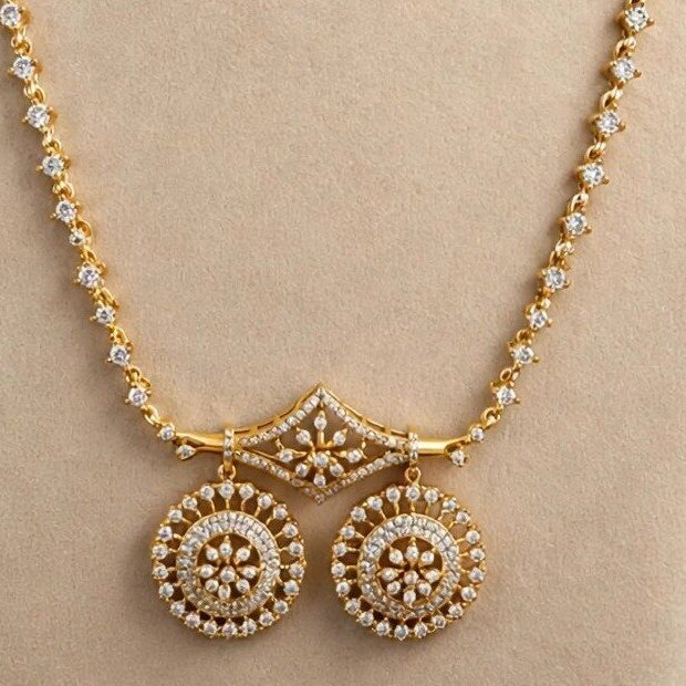 AD White Stone 2 Round Long Necklace