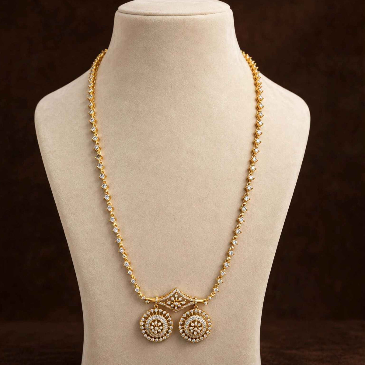 AD White Stone 2 Round Long Necklace
