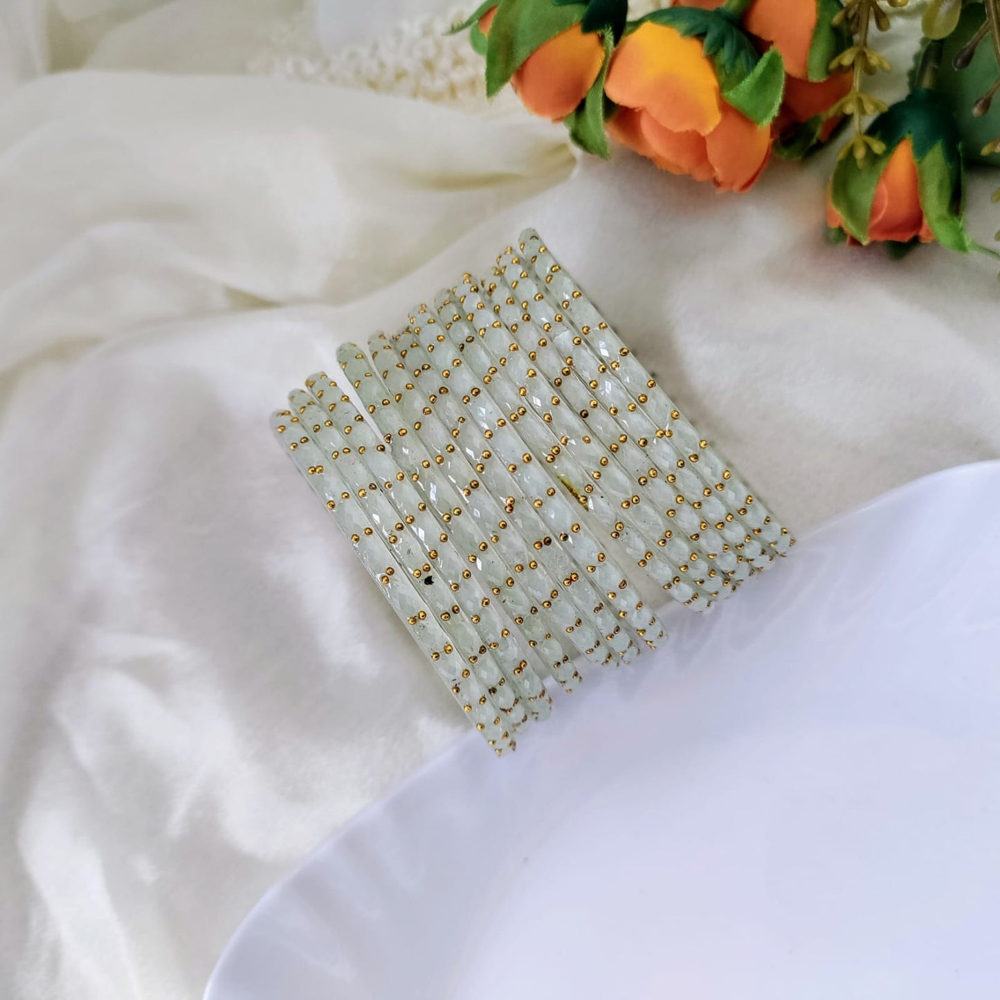 Raindrop Glass Bangles - Crystal Cut