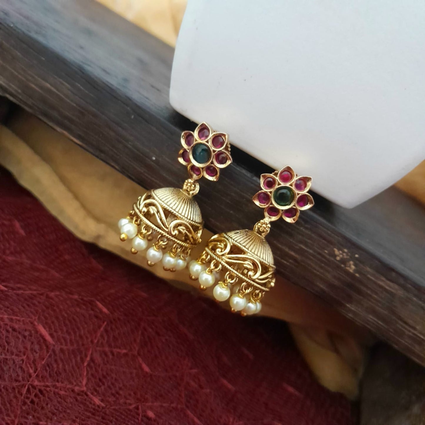 Ruby stone jumkha earring