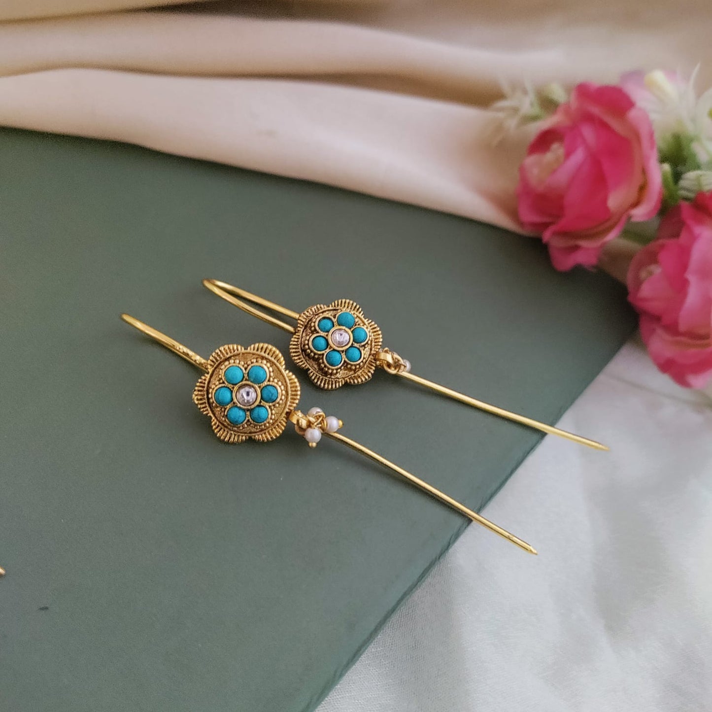 Jadau Kundan earcuff Floral design- Needle pin