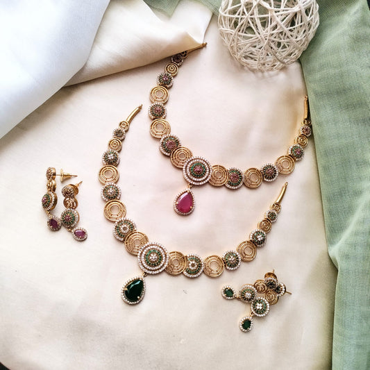 Spiral CZ stone necklace