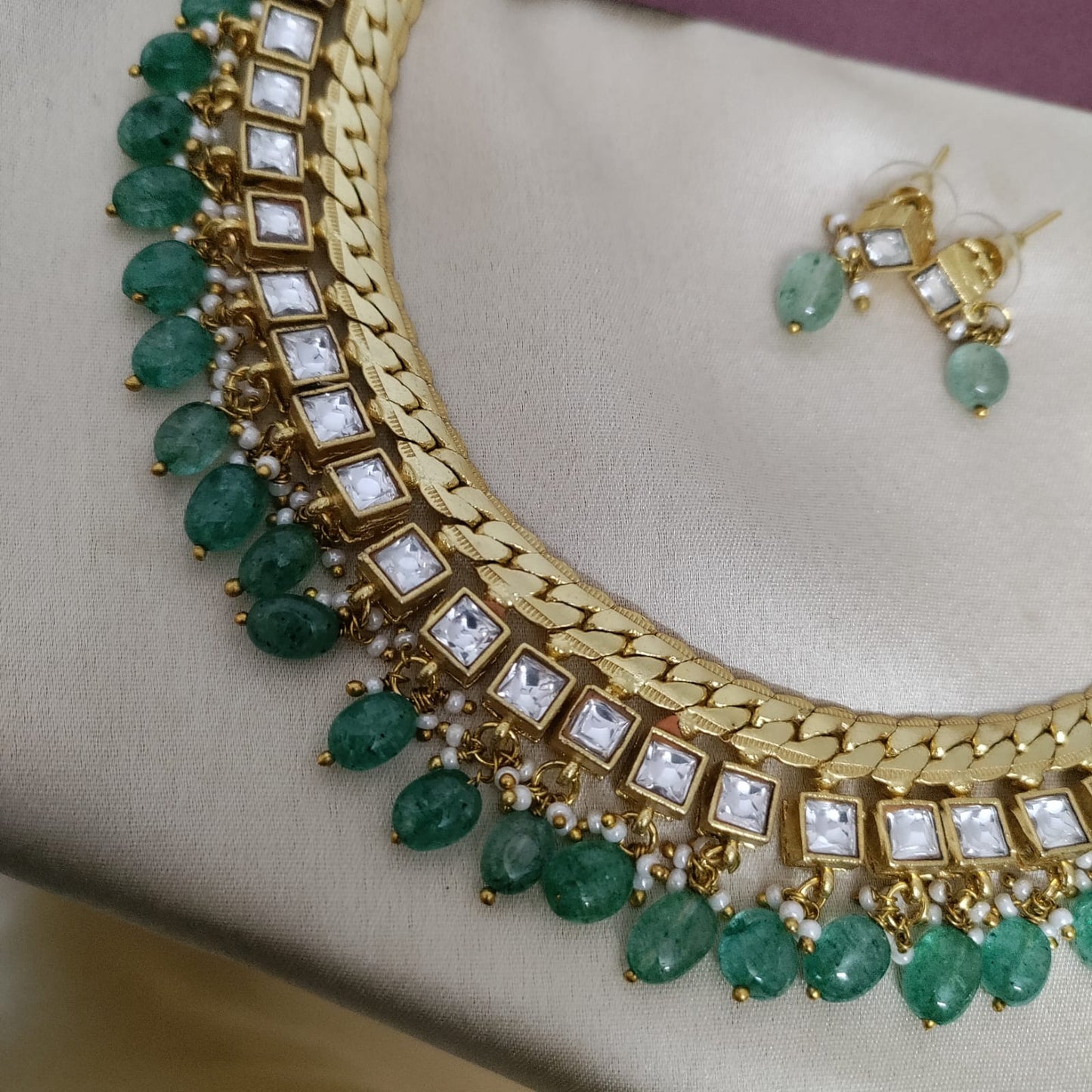 Jadau kundan Square stone studed necklace set