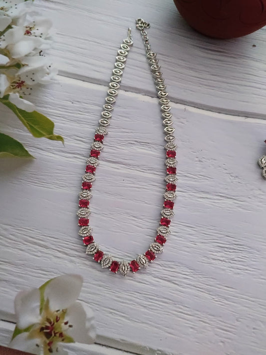 Ruby stone studded medium length cz stone necklace