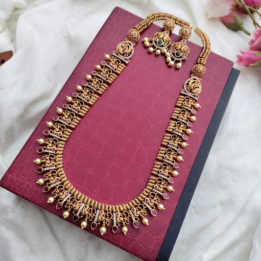 Peacock ruby kemp stone long set