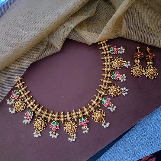Jadau kundan floral with ganesha motif necklace set