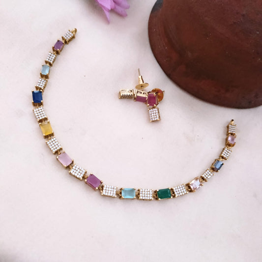 Rectangle shaped stone studed simple ad necklace