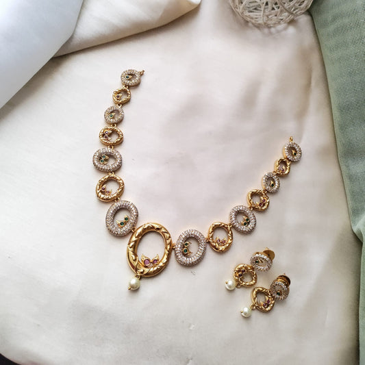 Spiral white stone AD necklace