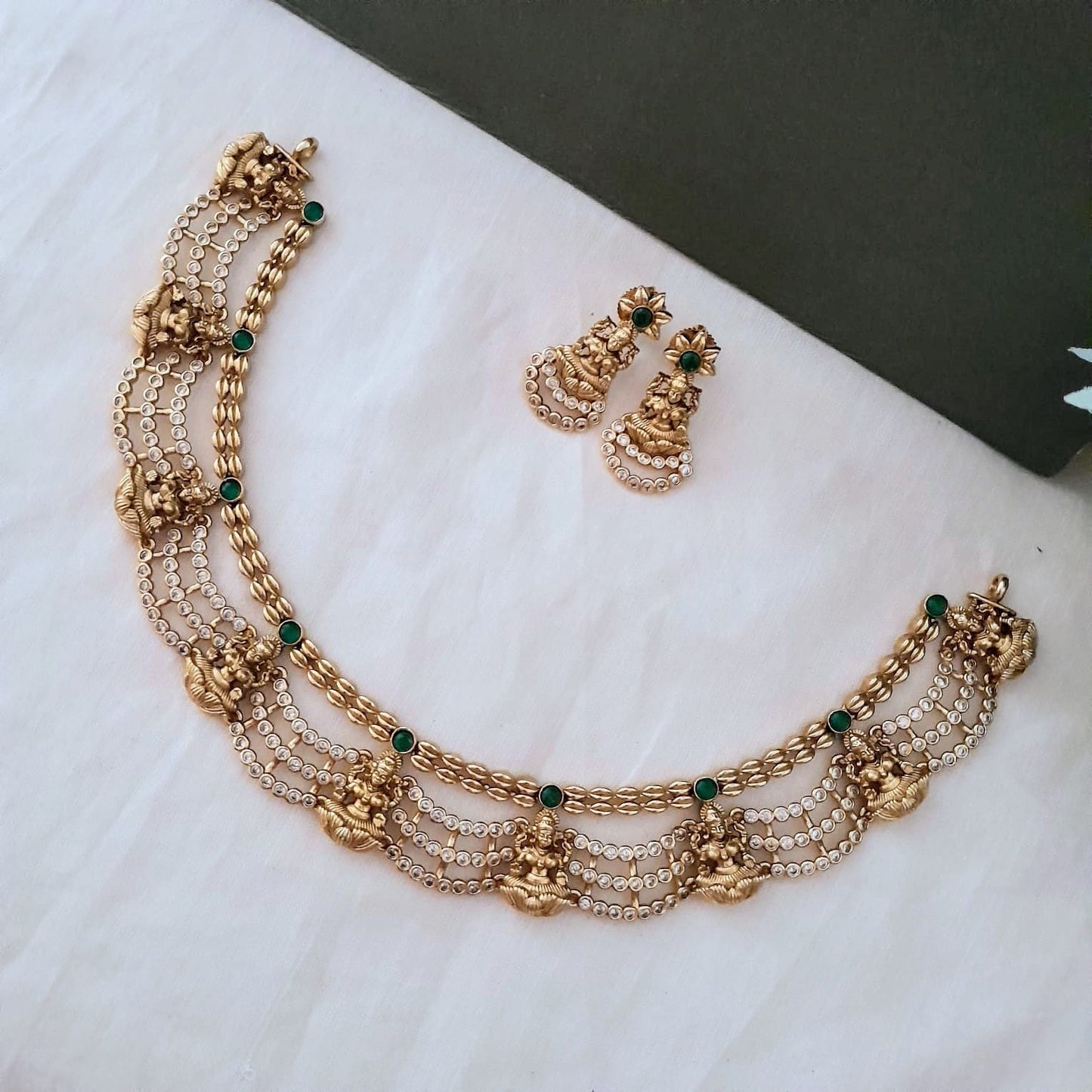 White stone lakshmi necklace set