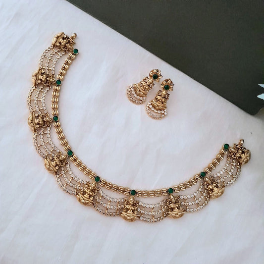 White stone lakshmi necklace set