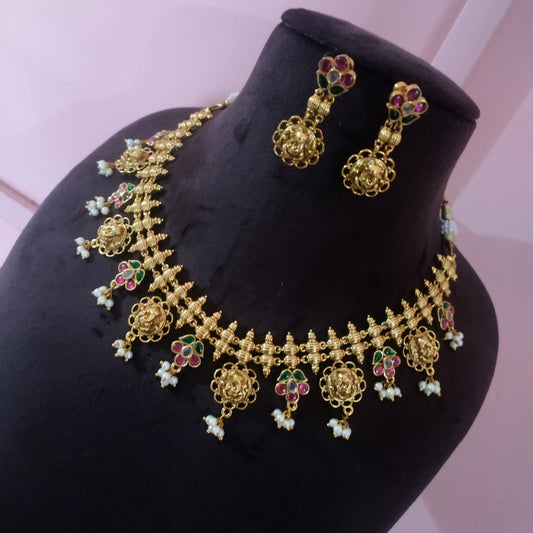 Jadau kundan floral with ganesha motif necklace set