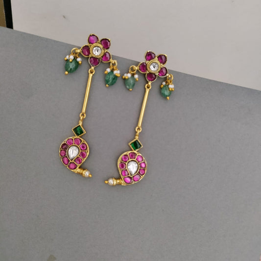 Jadau kundan Paisley shaped long drop earring