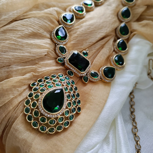Jyothika Inspired Emerald stone necklace set