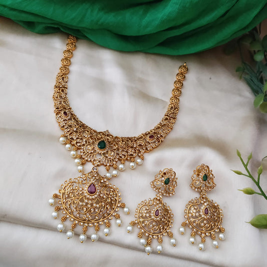Tiny stone studded bridal Long Necklace