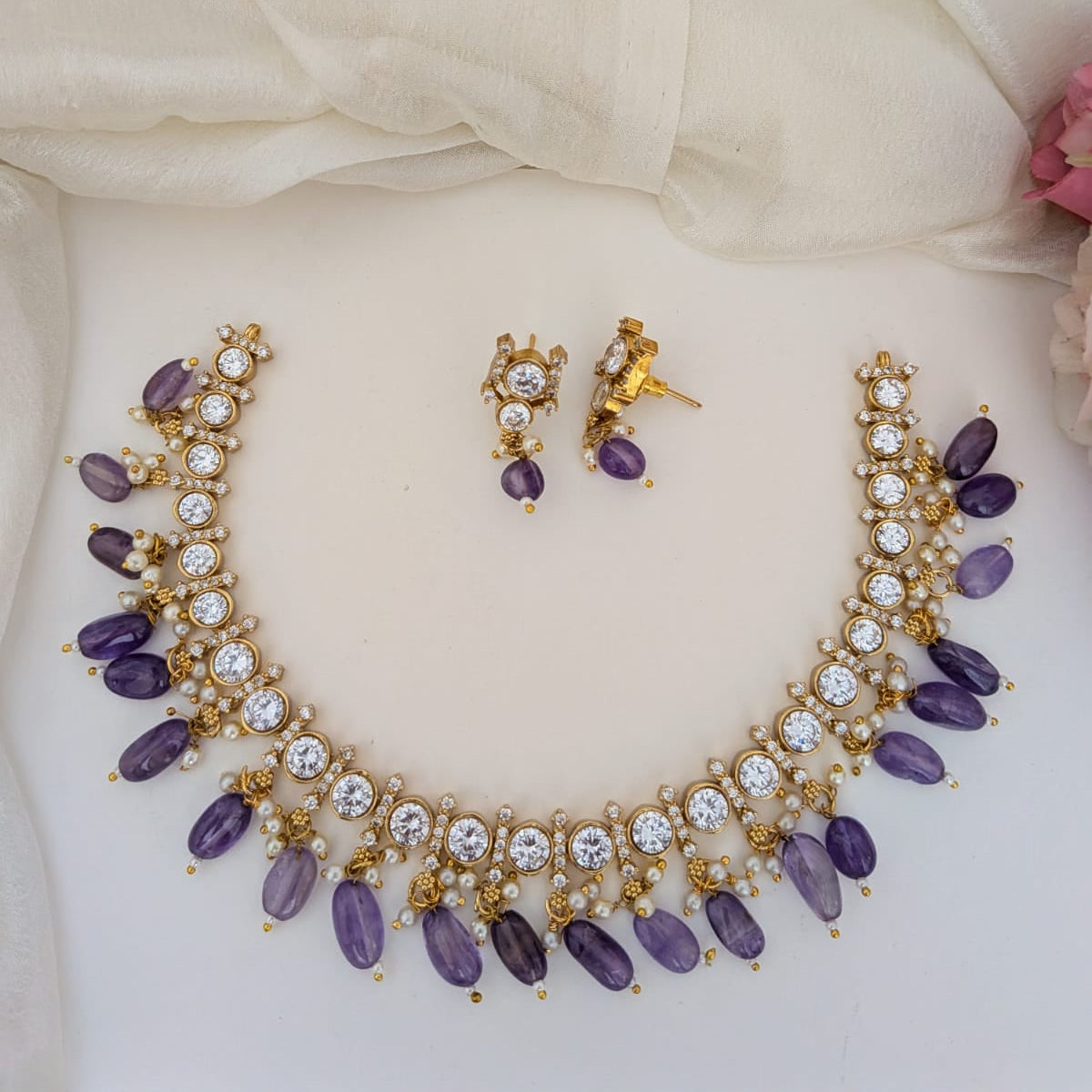 Kundan stone necklace set