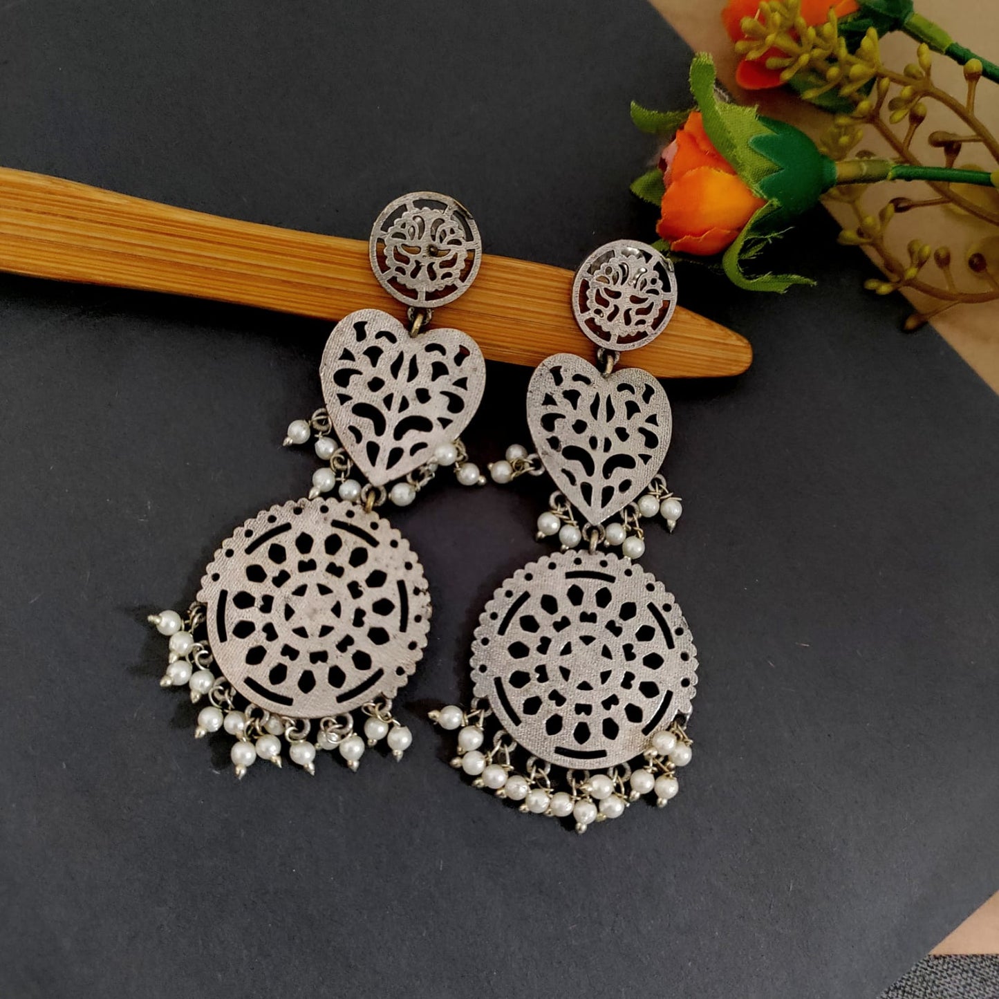 Heart round sla long earring