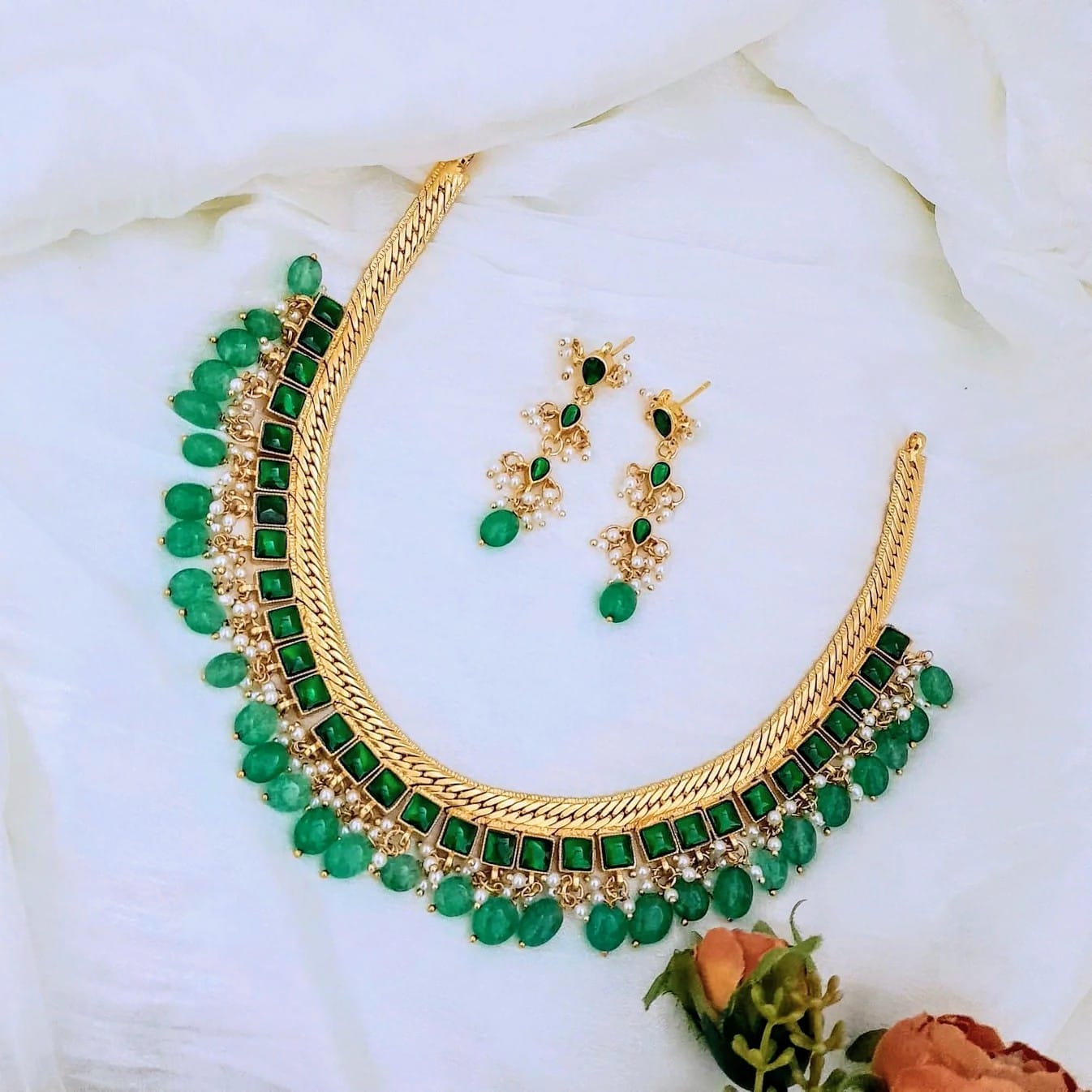 Jadau kundan Square stone studed necklace set
