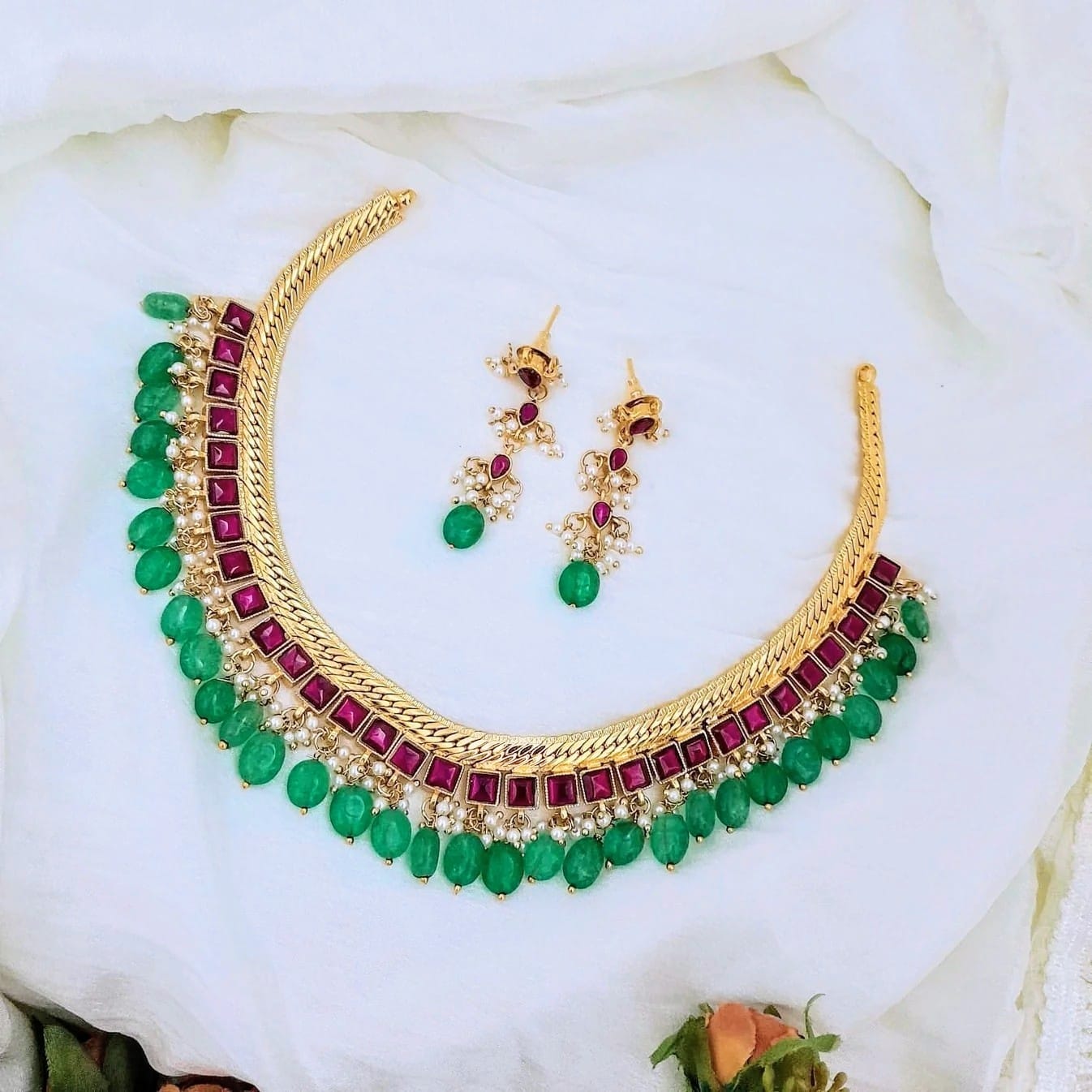 Jadau kundan Square stone studed necklace set