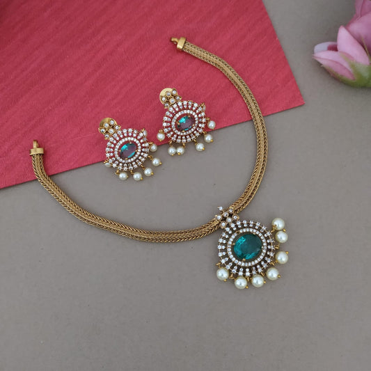 Aqua blue with White stone chocker set