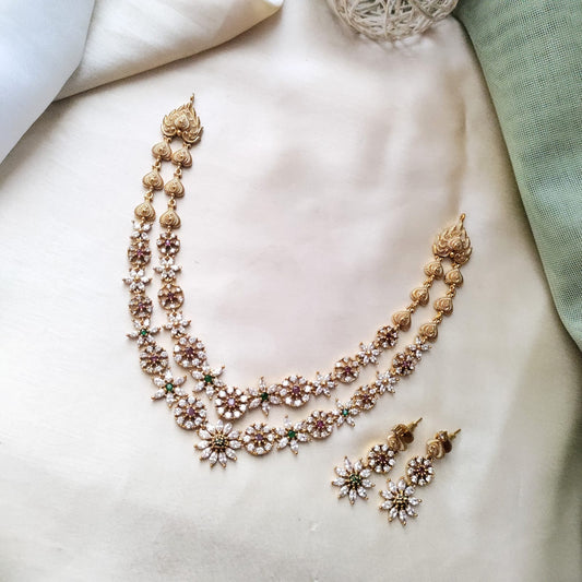 Two layered floral CZ necklace
