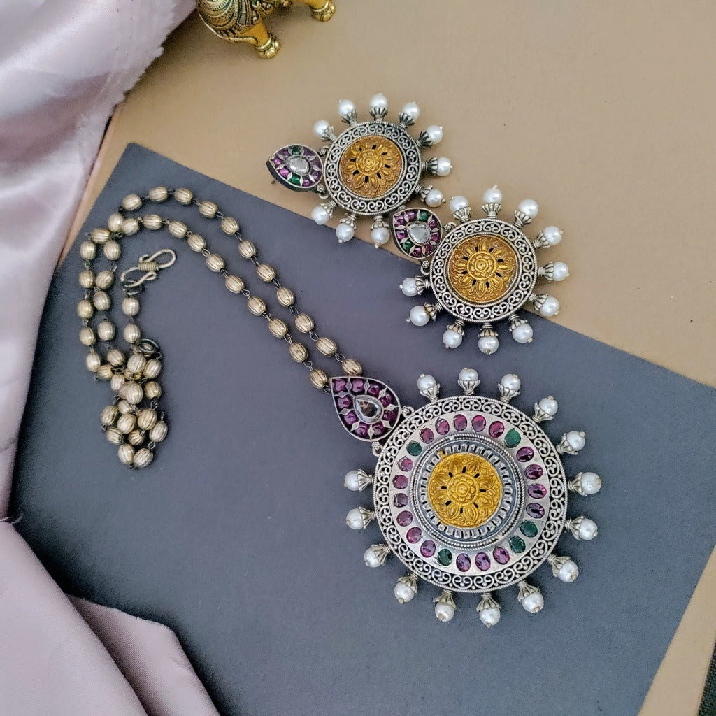 Ruby stone pearl long chain