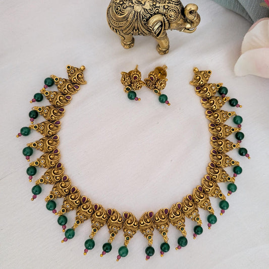 Mango green stone necklace set