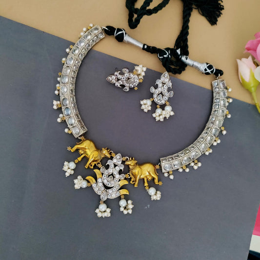 Cow dualtone necklace set