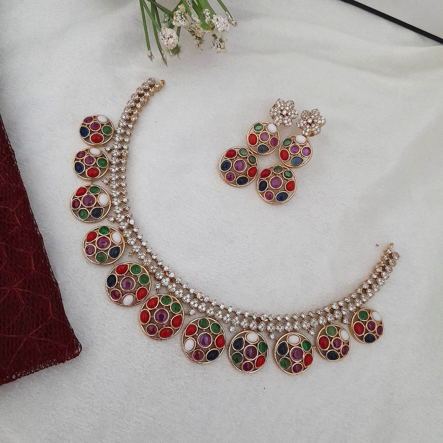 Navratna stone necklace set