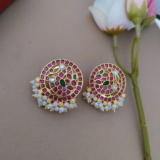 Peacock ruby stone pearl earring