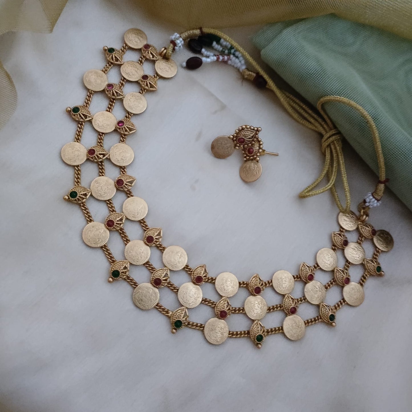 Three layer lakshmi coin necklace