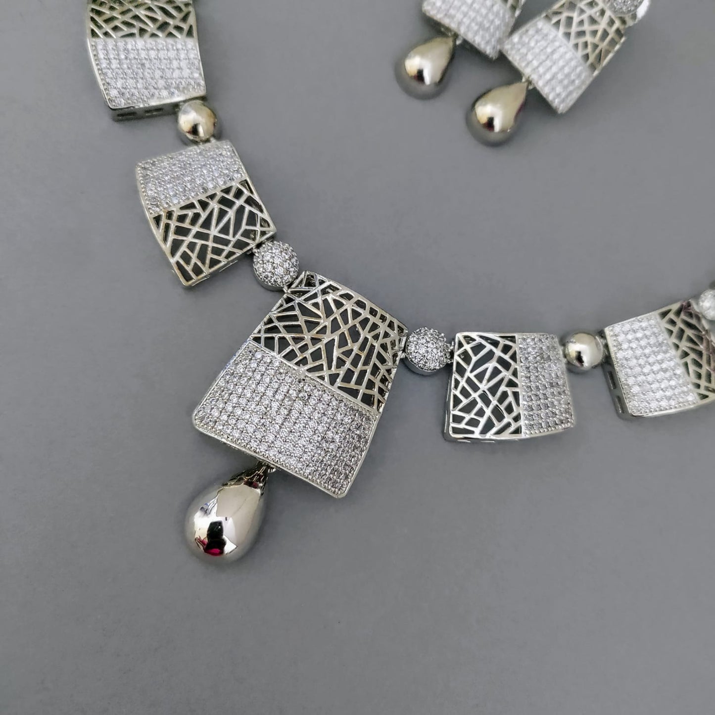 Black metal CZ stone necklace