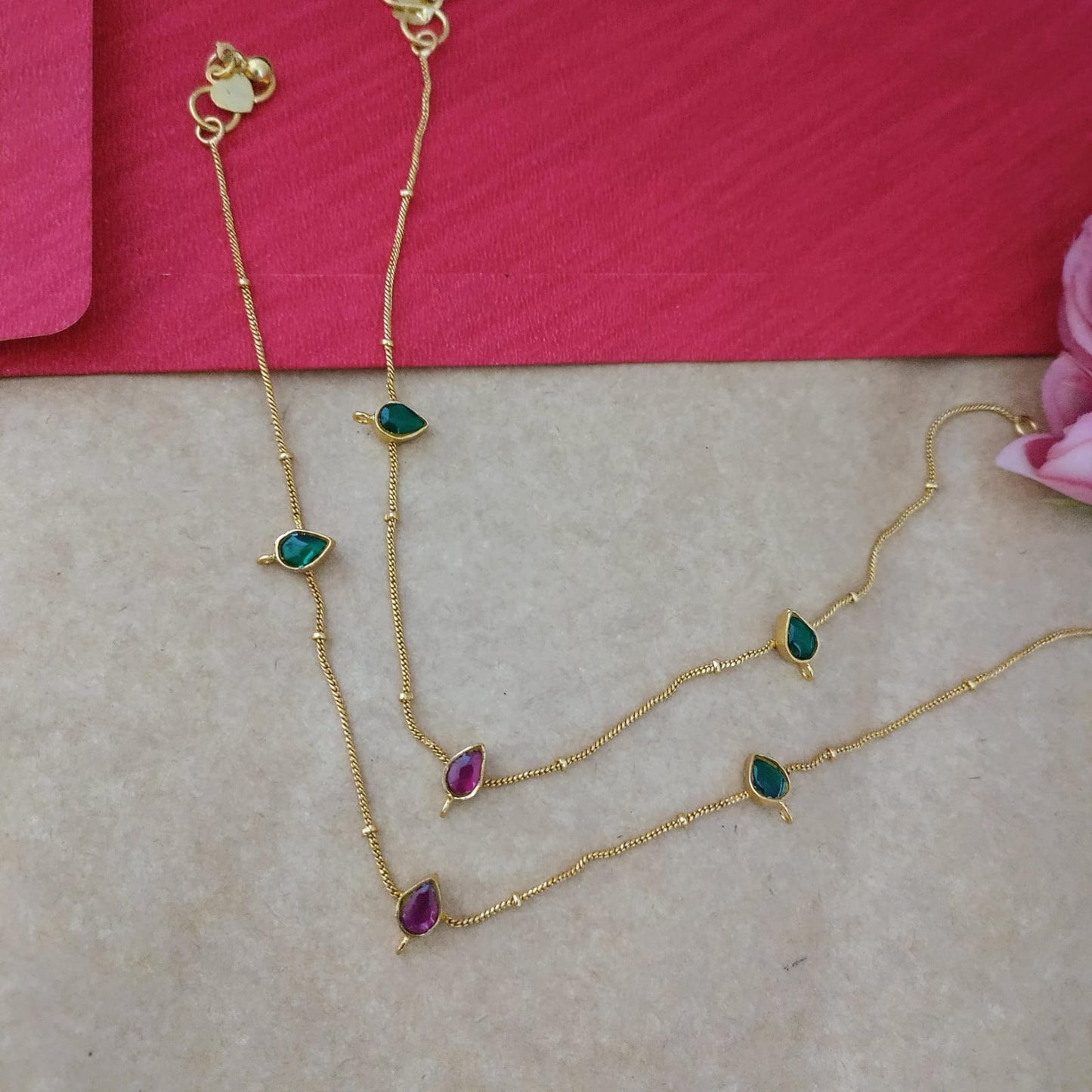 Drop jadau stone anklet