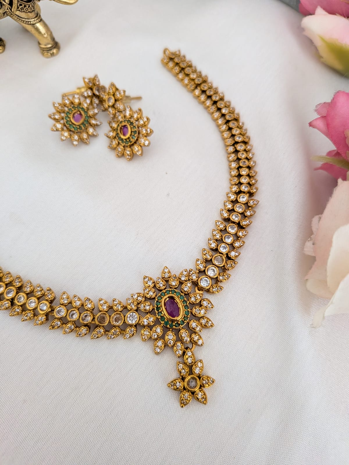 AD white stone necklace set