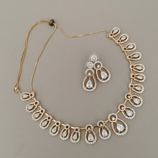 Drop rose gold necklace set
