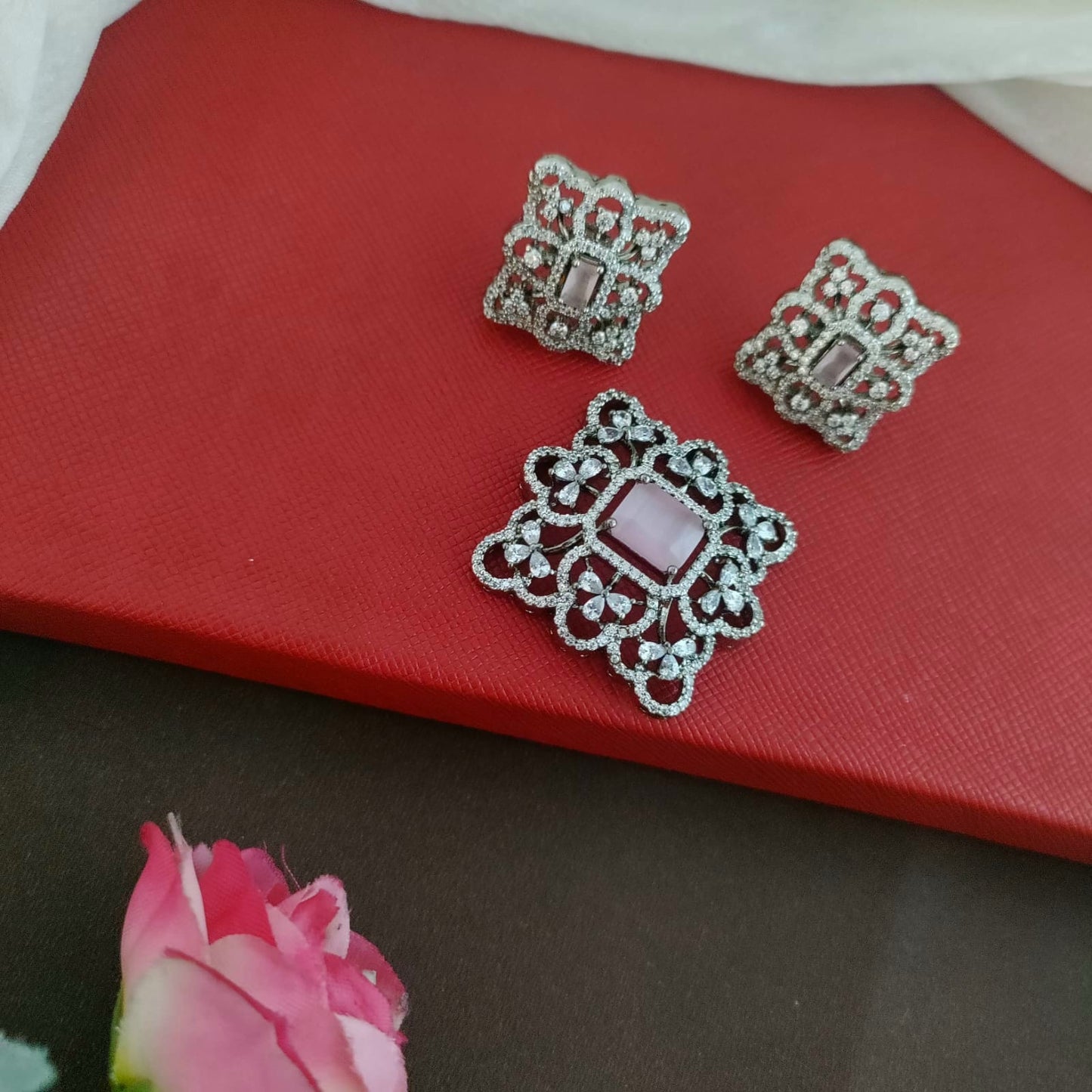 Silver finish AD stone pendant