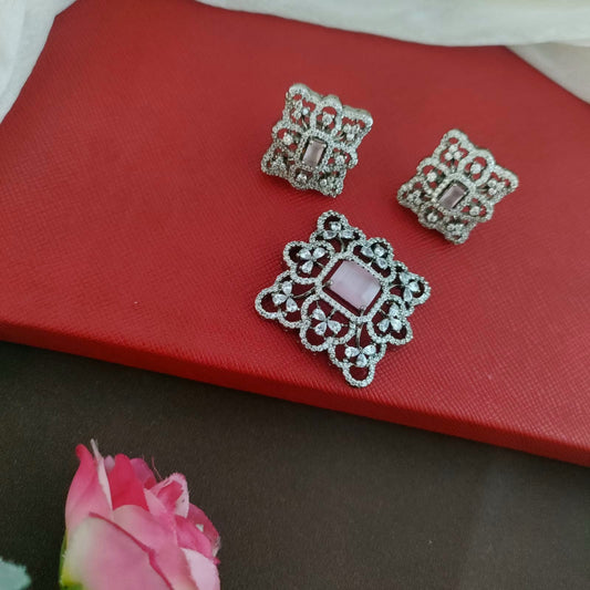 Silver finish AD stone pendant