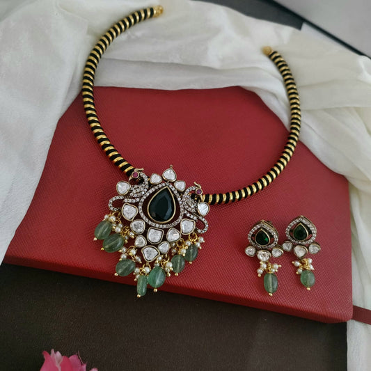 Kundan drop AD stone pendant hasli