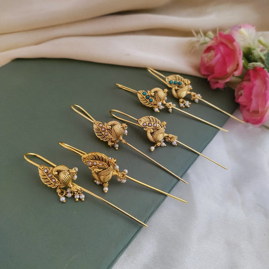 Jadau Kundan Needle Ear Cuff/Bugadi - Peacock Design