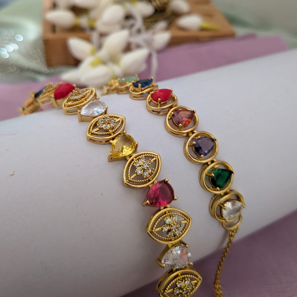 Navratna chocker,finger ring and bracelet combo set